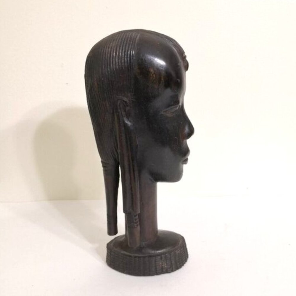 Hand Carved Solid Ebony wood African tribal Warrior Head Bust Sculpture 6"Hx3.5"